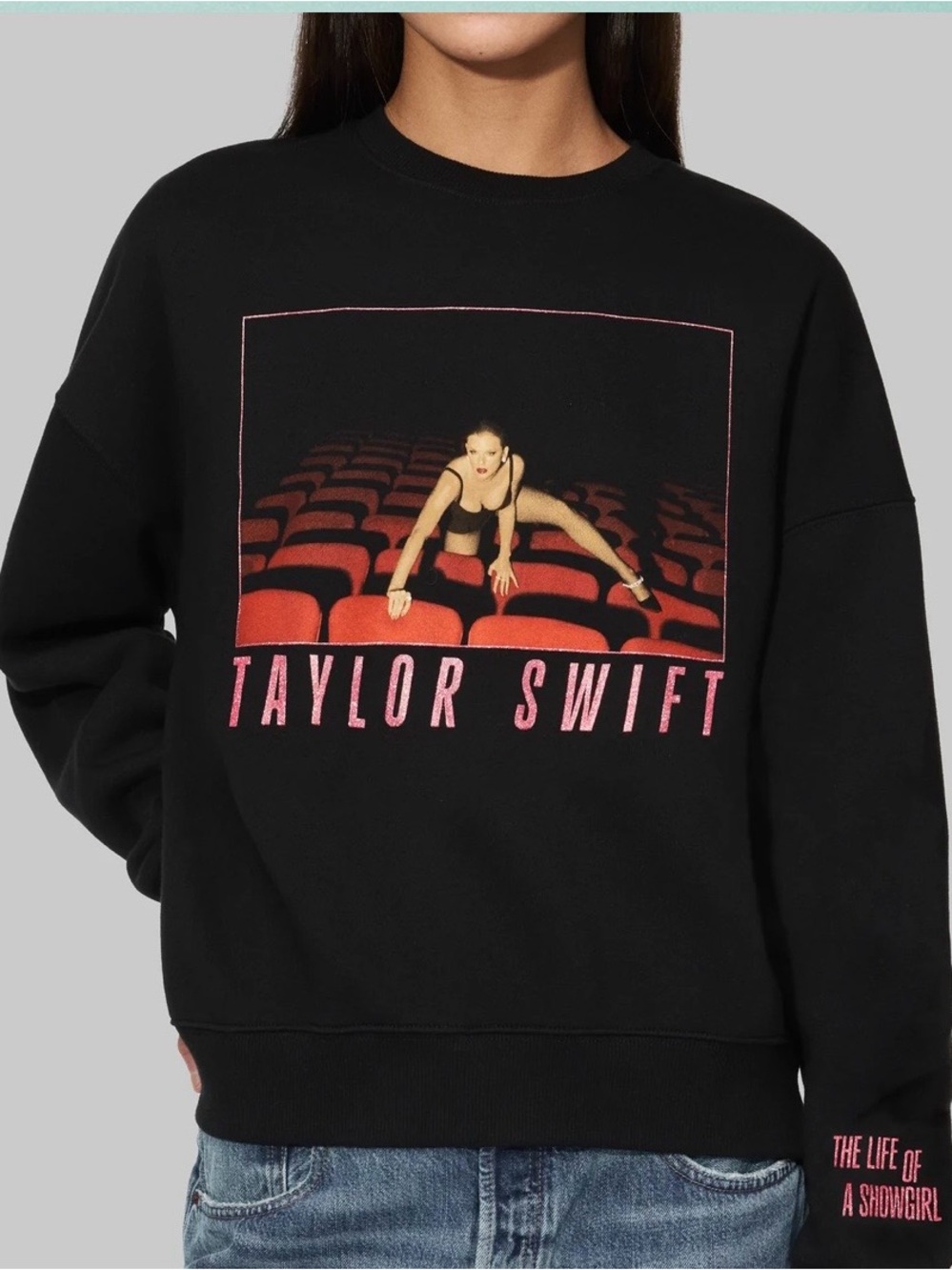 Taylor Swift Life of a Show Girl It’s Frightening Black Crewneck Sweatshirt